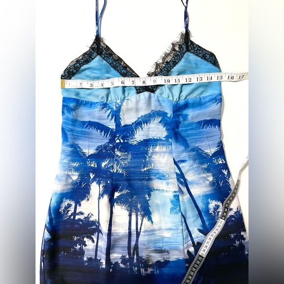 LE SUPERBE Helenas Palm Tree Mini Slip Dress Sz 8 Ocean Blue lace trim - Picture 5 of 12